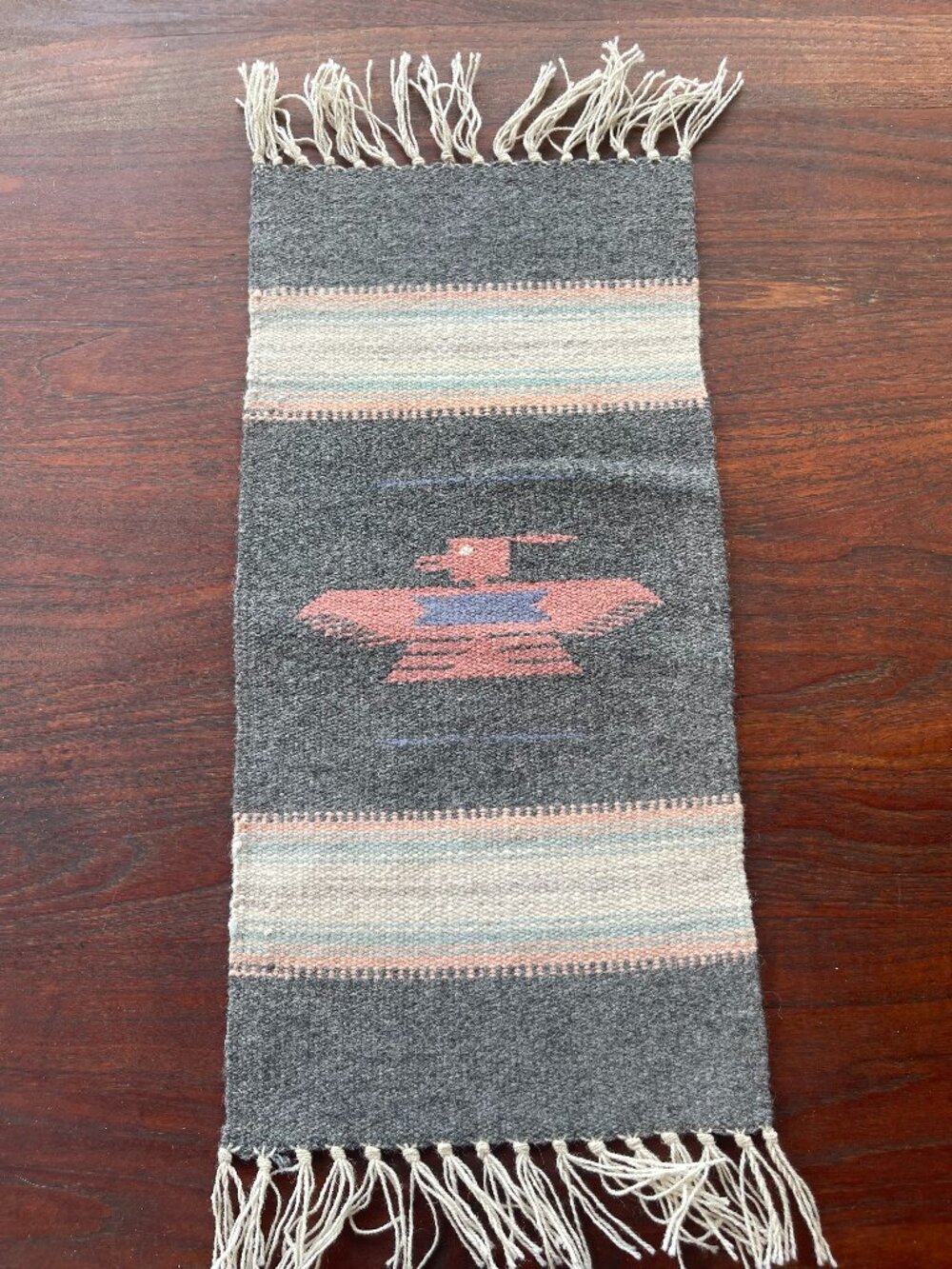 Vintage Chimayo Thunderbird Gray Geometric Weaving